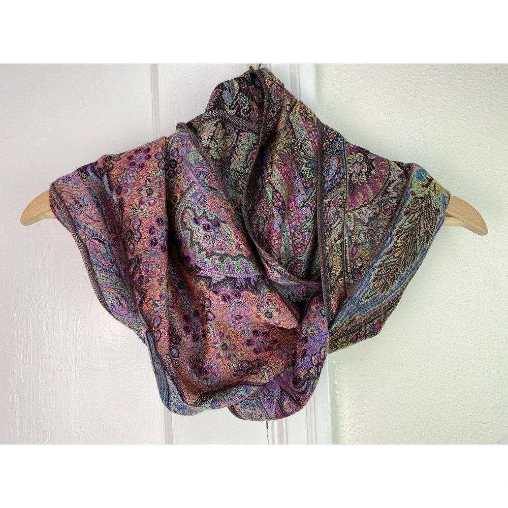 Women's Pashmina Silk Blend Colorful Paisley Infinity Scarf